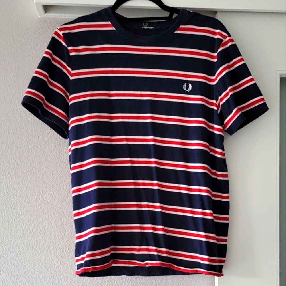 Fred Perry Cotton Crew Neck T-Shirt, Men's Medium, Blue White Red Stripes